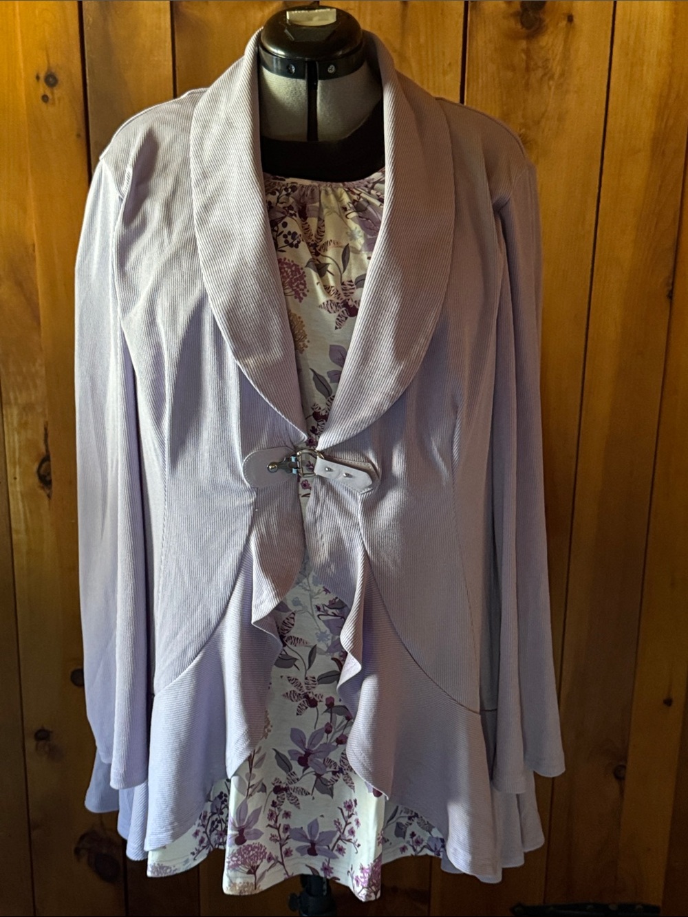 Light Lavender One Piece Shawl Collar Women's Jacket With Flowered Top